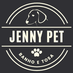 Logomarca simples, que apresenta um cachorro , o nome da empresa, e o principal serviço, o banho e tosa.